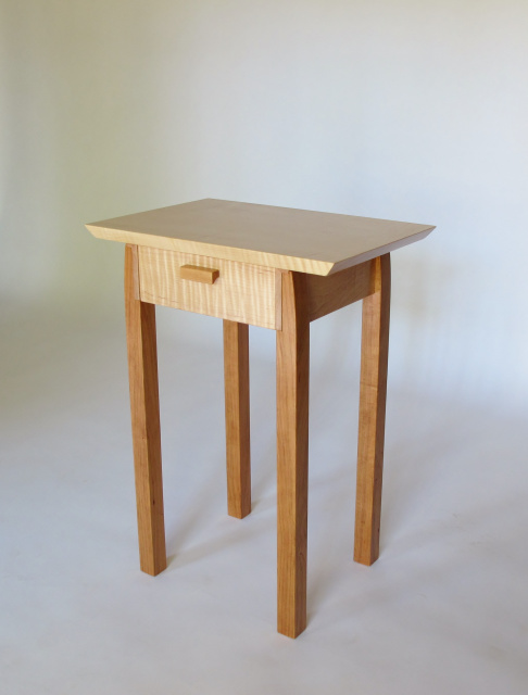 small narrow end table with drawer, maple and cherry- small accent tables with storage- Modern wood furniture handmade in the USA